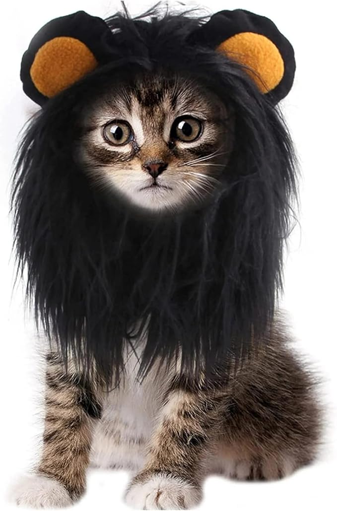 Qiansail Lion Mane Wig for Cats, Funny Bunny Ears Cute Dog Hats Cat Apparel Costume Pet Clothing Accessories for Halloween Cosplay Party