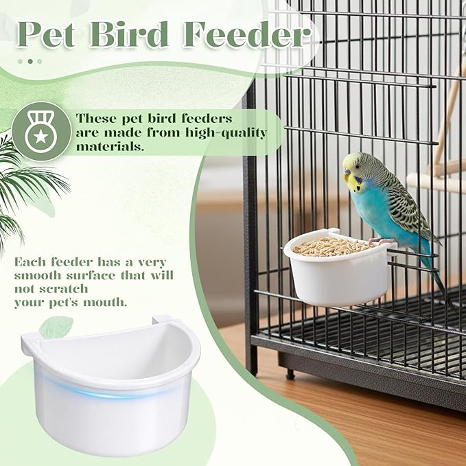 6 Pcs Bird Feeder for Cage Plastic Bird Food Feeder Hanging Feeding Drinking Bowl Seed Container White Food Dishes Bowl for Small Birds Parakeet