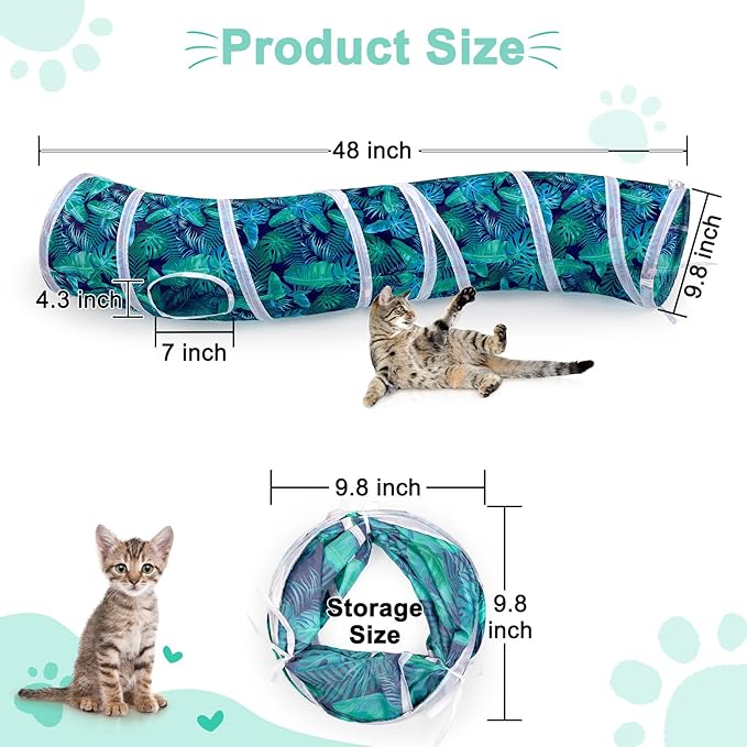 Glittme Cat Tunnel, Cat Tunnels for Indoor Cats, S-Shape Peekaboo Cat Cave with Cat Toys, Foldable Cat Tubes and Tunnels for Cats, Rabbit, Puppy, Guinea Pig