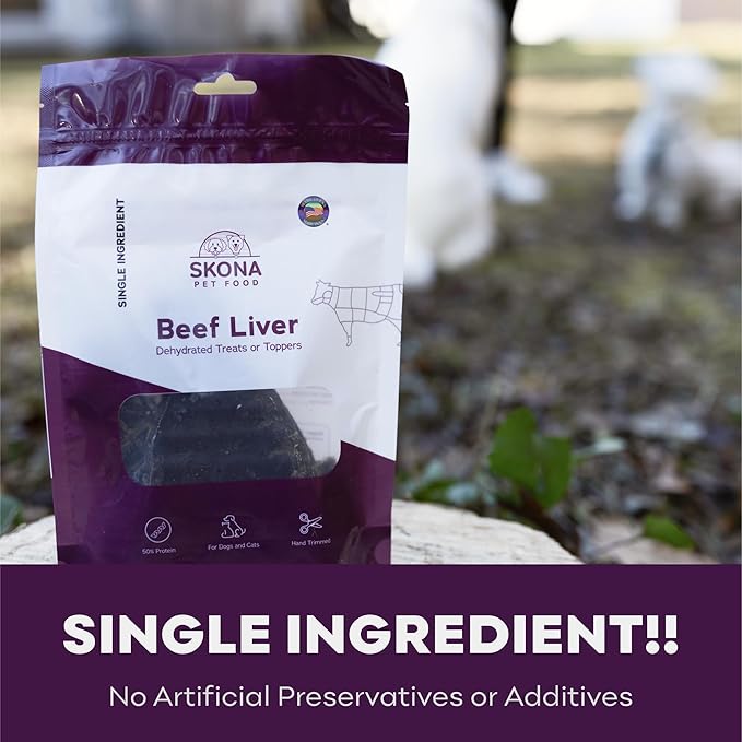 Skona PetFood Beef Liver Jerky - Single Ingredient Dog & Cat Treats, High Protein Training Snacks, USA Made, 4oz