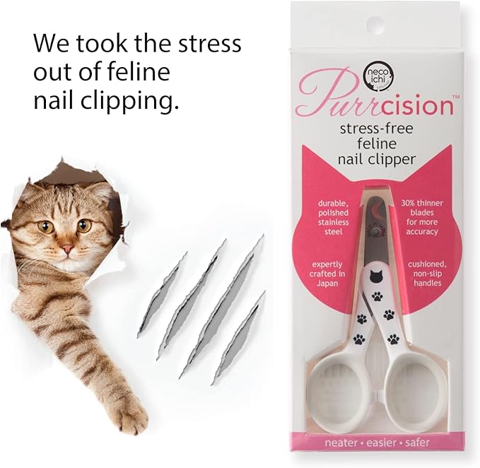 NecoIchi - Purrcision Feline Nail Clippers | Ultra-Sharp Cat Nail Clipper for Safe & Precise Trimming | Stainless Steel Blades, Cat Nail Trimmer, Ideal for Indoor Cats (White)