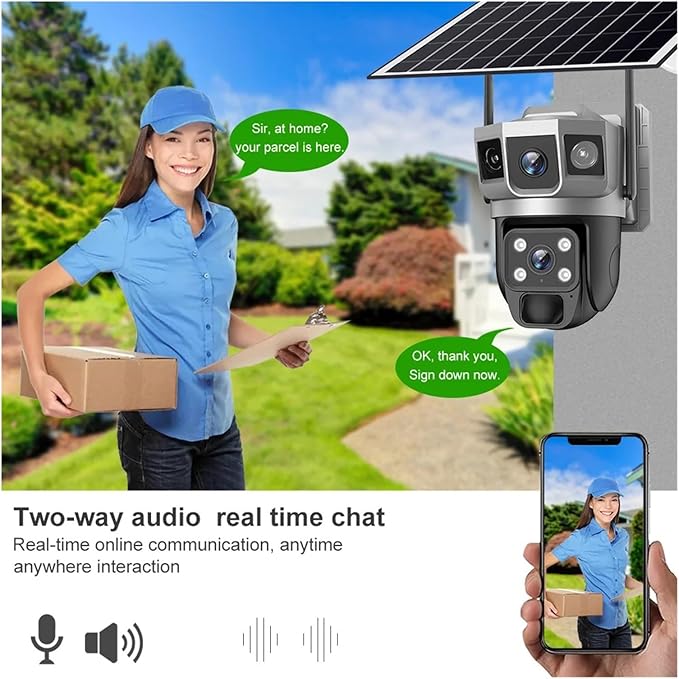 for Outdoor Camera Battery CCTV Monitor 4G SIM Card Network IP Security Pet Camera Motion Detection 3 Screen PTZ Camera(4G CCTV 64G Card)