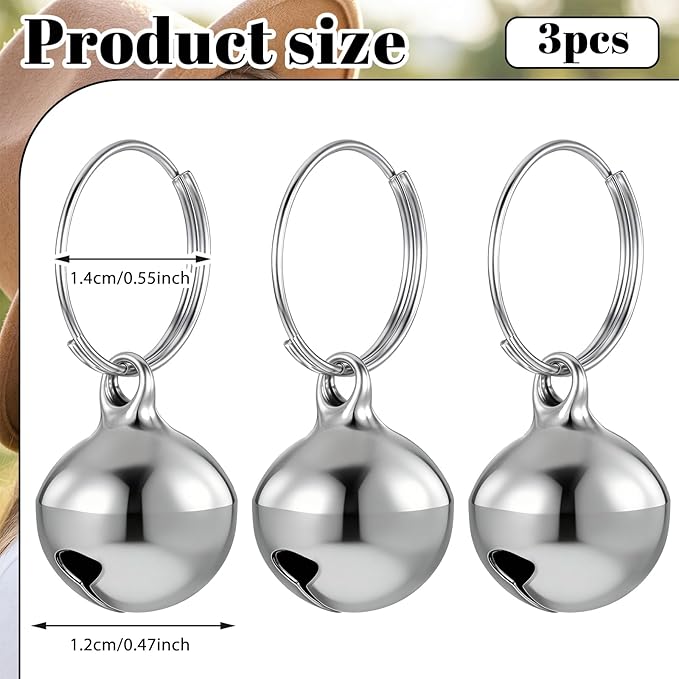 3 Pack Silver Dog Collar Bell, Pet Bells for Dog Cat Metal Puppy Hanging Ring Bells with Ring Stainless Steel Anti-Lost Training Bell, Collar LoudBell for Cat Collars Pet Pendant Accessories 1/2-In