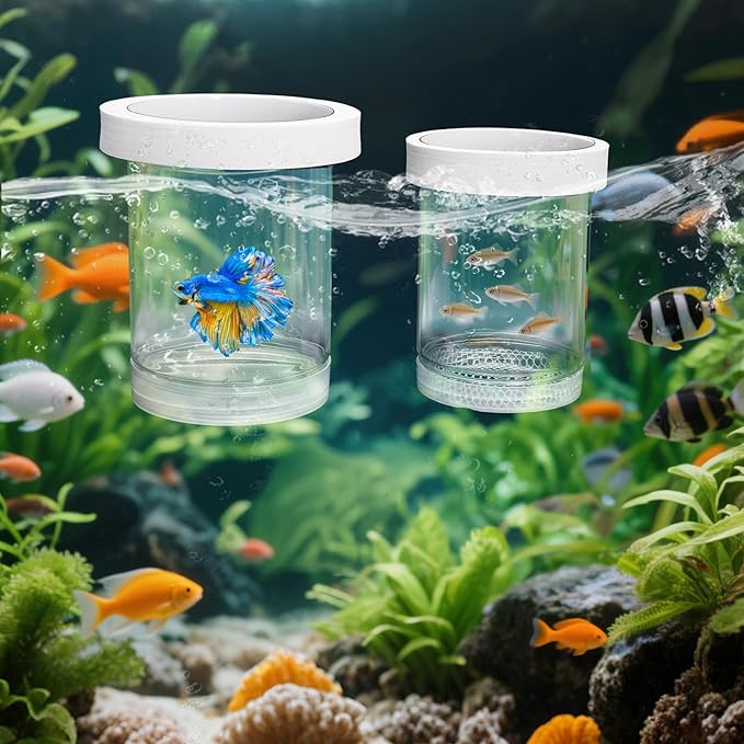 2 Pieces Breeder Box for Fish Tank, Floating Plastic Aquarium Isolation Box, Mesh Fish Nursery Separator Tank Hatchery Incubator for Shrimp, Betta, Clownfish, Guppy, Large 2-Piece Set