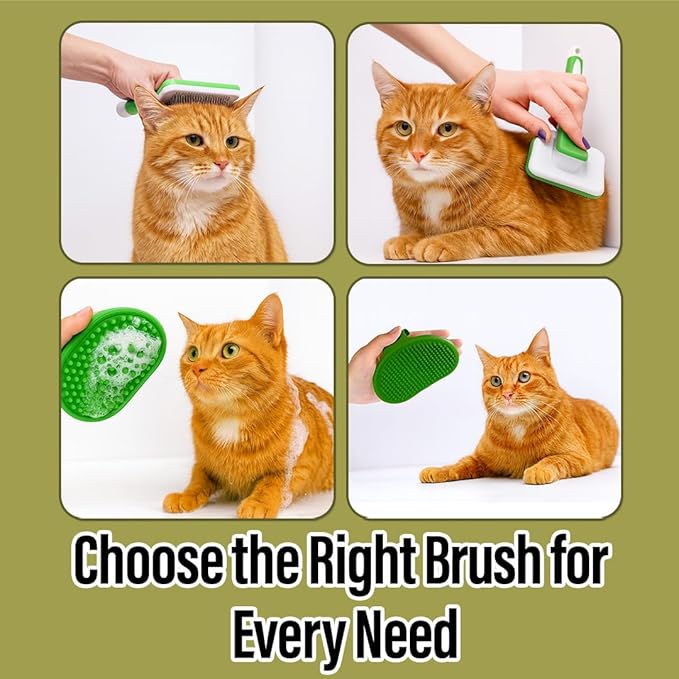 2 Pcs Self Cleaning Slicker Brush & Bath Brush For Dogs and Cats - Skin Friendly Deshedding Grooming Tool, Premium Pet Supplies, Green