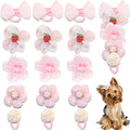 20pcs Dog Hair Bows, Cute Puppy Hair Bows Flowers Bowknot Hairball Strawberry Mix Styles, Pet Grooming Rubber Bands Dogs Hair Accessories Handmade