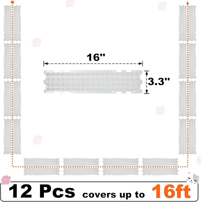 Nuanchu 12 Pieces Cat Deterrent Mat Cat Repellent Mat with Spikes Keep Dogs Off Counter Anti Pet for Outdoor Indoor Plants Garden Sofa Window(16.5 x 3.3 Inch,Clear)