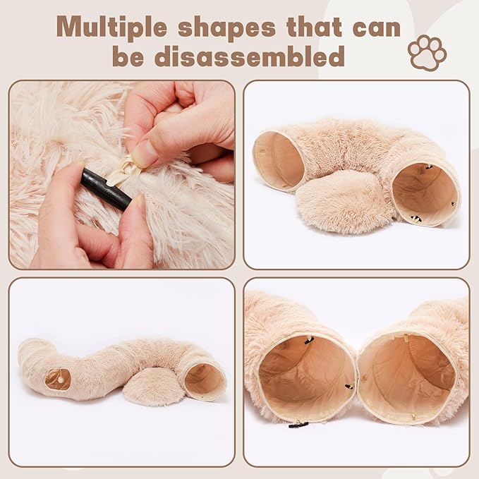 Cat Tunnels for Indoor Cats, Cute Donut Turnel Toys for Small Large Cats with Washable Circle Cushion，3-in-1 Foldable Playground & Cozy Cave Bed for, Kittens Puppy Rabbits
