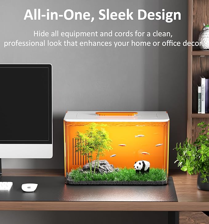 Betta Fish Tank Kit 2.5 Gallon Aquarium with Heater, Hidden Filtration, Light, Lid, Small Acrylic Tank for Beta, Shrimp, Guppy