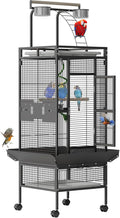Large Bird Cage 60-inch Playtop Metal Bird Cages with Rolling Stands, Feed Bowls for Parakeets, Conures, Parrot Cage for Medium Large Parrot Cage with Slide-Out Tray Seed Guard, Black