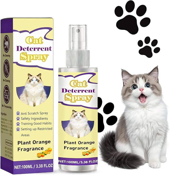 Cat Deterrent Spray,Natural Safe Cat Deterrent for Indoor Use,Anti-Scratch Training Spray to Stop Cats from Scratching Furniture, Sofas, Carpets & Curtains (Yellow)