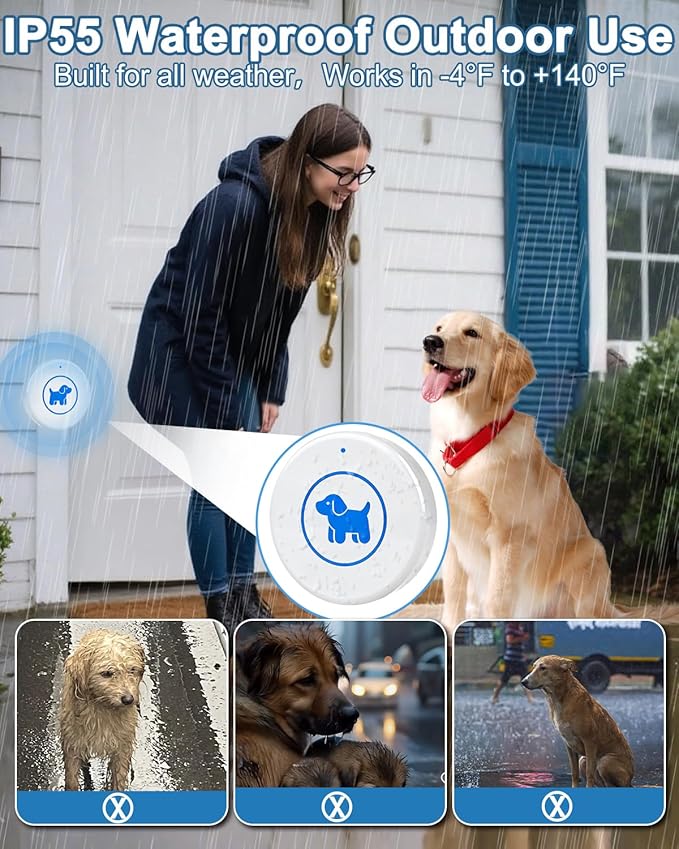 Dog Door Bell, Wireless Dog Doorbells for Potty Training – Dog Bells to Go Outside, 1000Feet Range, Waterproof Button, 55 Melodies & 5 Notification Modes (2 Button White)