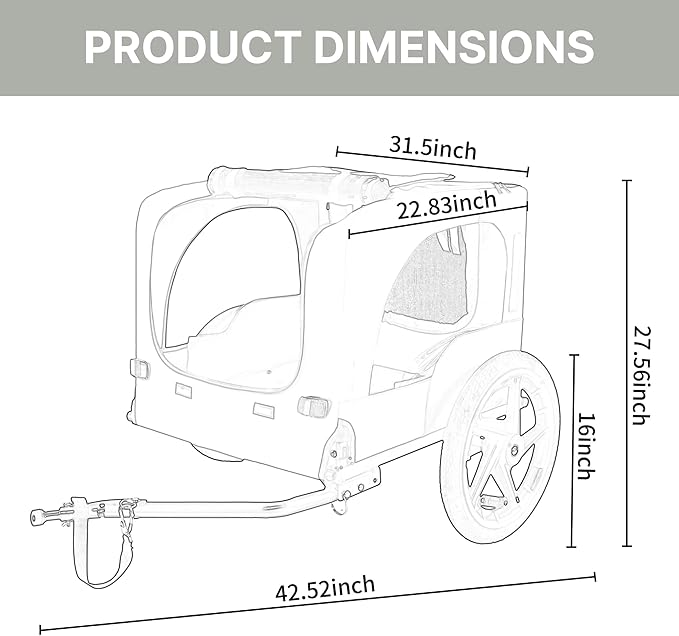 Collapsible Pet Bike Trailer, Portable Dog Bicycle Trailer with Enhanced Safety Design, Weatherproof & Ventilated Pet Carrier for Small to Medium Pets Up to 66 lbs (Grey)
