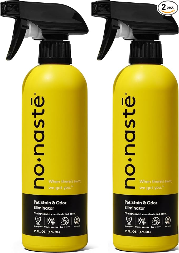 Nonaste Pet Stain & Odor Eliminator Spray (16 Oz, Pack of 2) – Enzyme Cleaner Spray for Dogs & Cat Messes, Works on Carpets & Upholstery | Pet & Kid Safe, Urine Odor Stain Remover, Light Fresh Scent