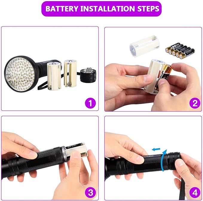 Fdit Black Light Flashlight, 100 LED UV Blacklight, Pet Urine Detector with Sunglasses, Aluminum Alloy, 395nm