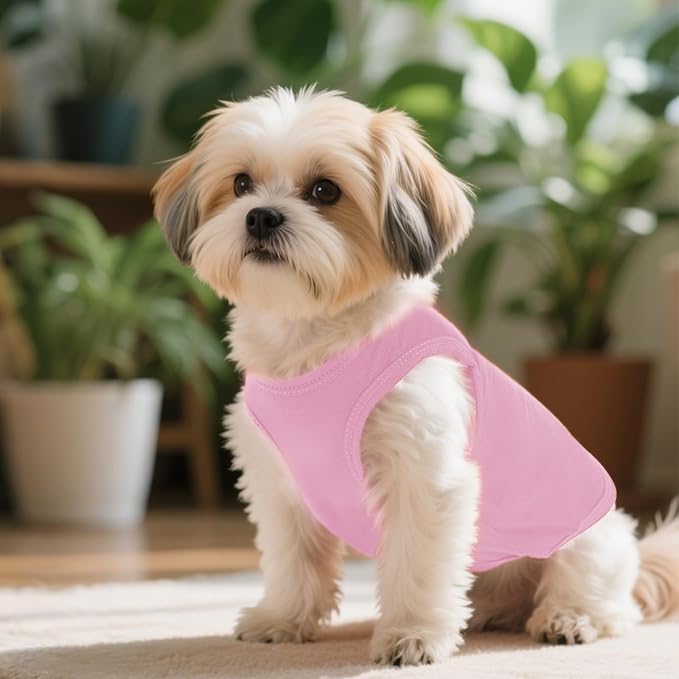 4 Pcs Cat Shirts Solid Color Dog Clothes Summer Sleeveless Pet T Shirts for Small Pet Dogs Cat (Black,Pink,Grey,Rose red, Large)