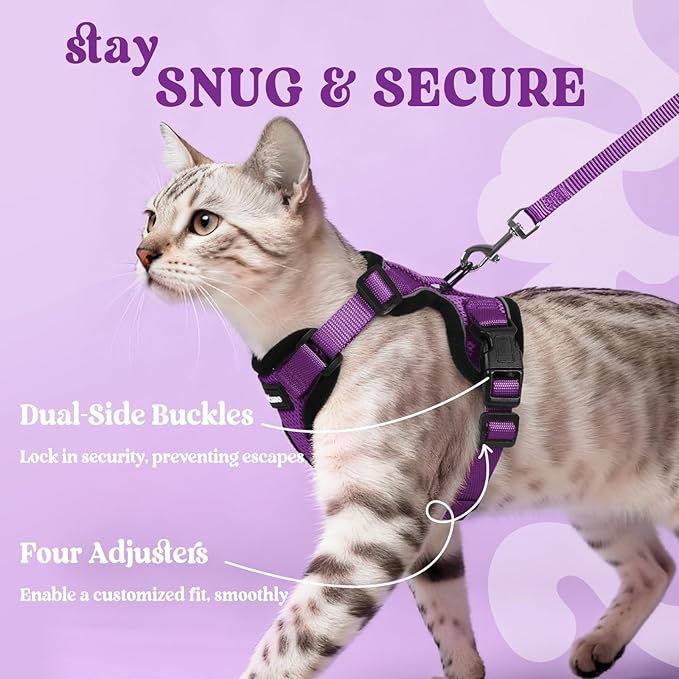 rabbitgoo Cat Harness and Leash for Walking, Escape Proof Soft Adjustable Vest Harnesses for Cats, Easy Control Breathable Reflective Strips Jacket, Purple, XS