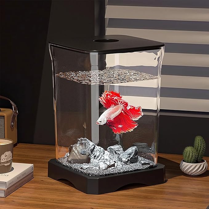 Glass Betta Kit, Glass 5x5x5 Inch | Elegant Glasss Aquarium with Stackable Design, Desktop, Countertop, Stackable Cube Tank for Home Office School
