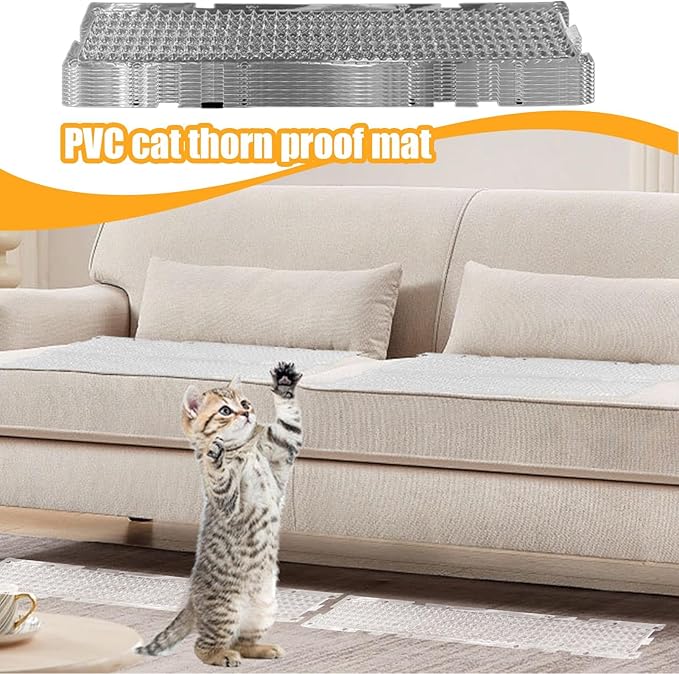 Cat Repelling Mat, Transparent PVC, 42x8x1cm, 10 Pack Outdoor Pet Deterring Mat, Heavy-Duty Pet Repelling Pads, Rounded Spikes, Flexible and Bendable, UV Resistant and Waterproof, Indoor Outdoor Use