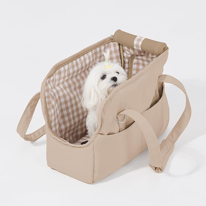 Pet Dog Casual Crossbody Bag, Hands-Free One Shoulder Soft Edged Pet Bag, Fully Open Sunroof Cover with Mesh Window and Large Front Pocket, Pet Carrier Purse for Small Dog Cat（Can Hold 10 Pounds）