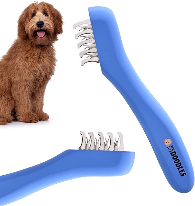 We Love Doodles Dematting Comb for Dogs - Dog Hair Mat Remover, Detangler Comb & Deshedding Tool, Removes Tangles, Knots, & Loose Hair, Metal Comb, Ergonomic Handle Family (5 Blades)