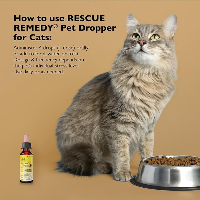 Rescue Remedy Pet Dropper for Cats - 10 mL - Stress & Tension Support for Cats with Bach Natural Flower Essences - Sedative-Free, Homeopathic Liquid Formula - For All Breeds, Ages & Weights