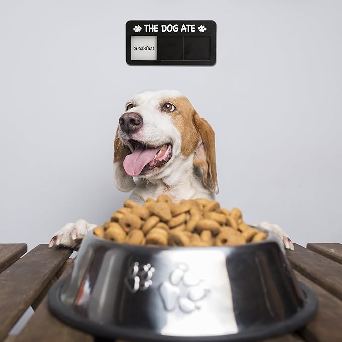 Dog Fed Sign- Dog Feeding Chart 3 Times A Day,Pet Feeding Reminder,Did You Feed The Dog Tracker with Magnets and Double Sided Tape for Fridge, Prevent Over Feeding, Black
