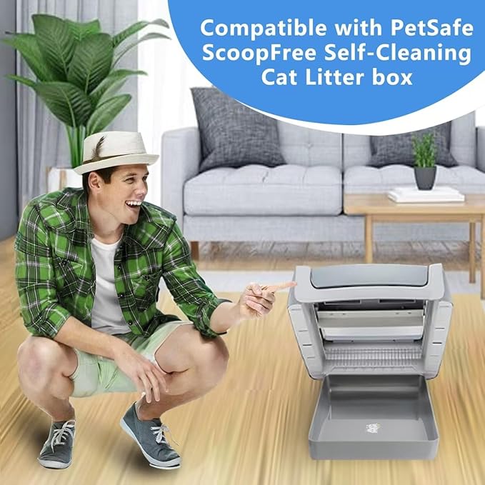 Cat Litter Box Tray Compatible with Petsafe Scoop-Free- Odor & Stain-Resistant, Easy Disassembly - Includes Free Scoop for Cat Litter Boxes Plastic