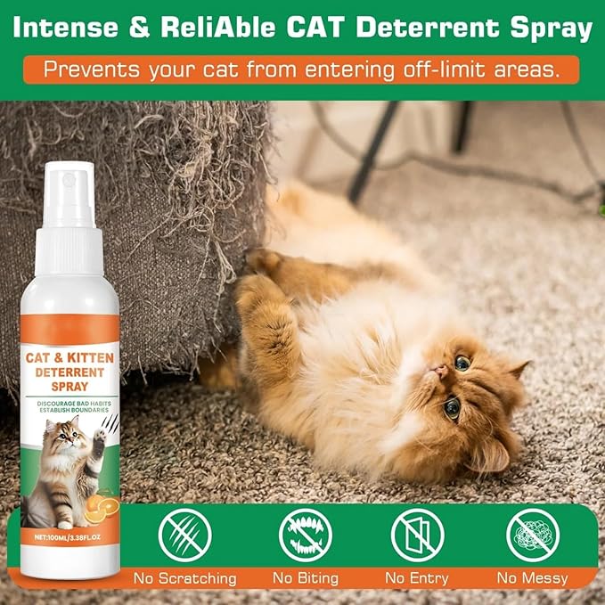 2 Pack Cat Deterrent Spray, Nature Cat Repellent Sprays for Indoor, Non-Toxic, Anti Scratch Spray for Cats and Kittens, 200ml Cat Deterrent Spray for Furniture, Protect Sofa, Rug.