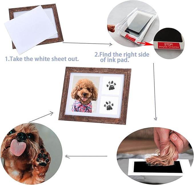 KCRasan Paw Print Kit - Memorial Picture Frame with Pawprints - Cat or Dog Paw Print Keepsake Frame, Sympathy Gift
