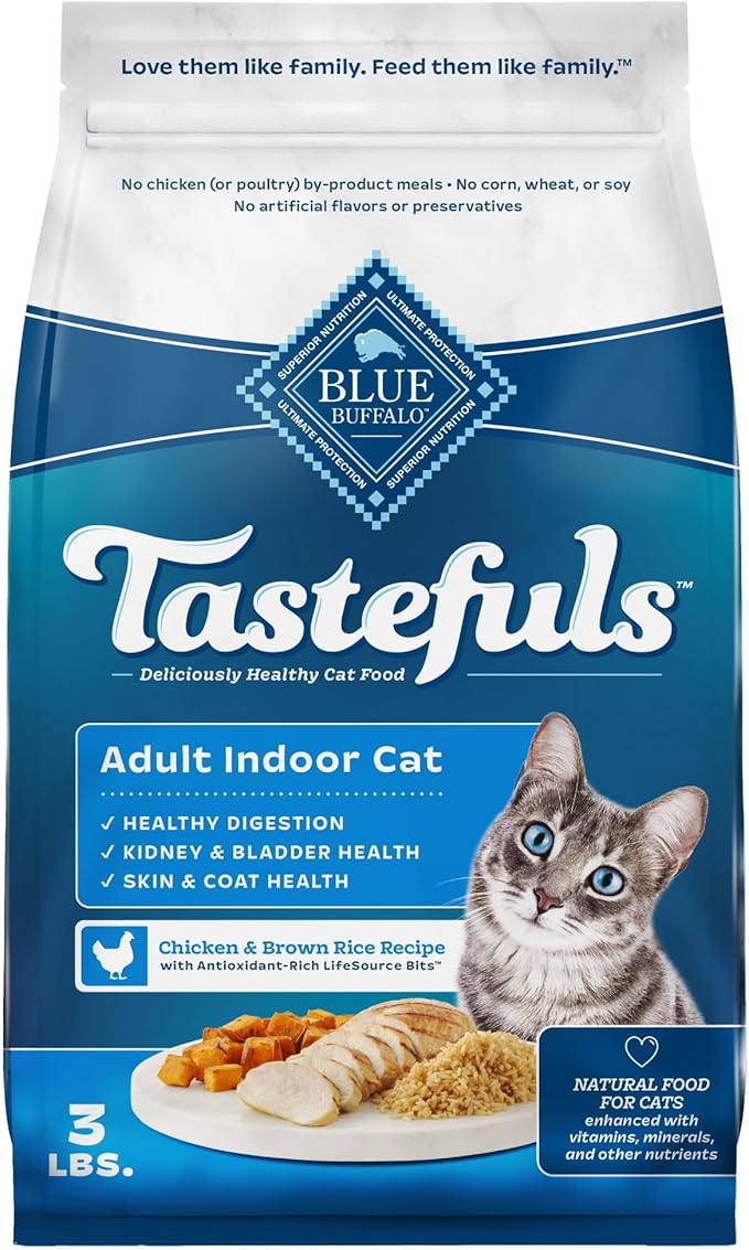Blue Buffalo Tastefuls Adult Indoor Dry Cat Food, Chicken & Brown Rice, 3-lb Bag