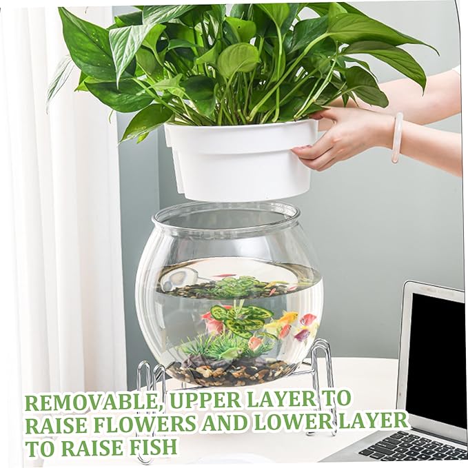 Aquaponic Fish Tank, 3-in-1 Clear Plastic Fish Bowl with Stand & Planter Healthy 1.5 Gallon Fishtank for Aquarium Plants, M Aquaponic Tank, Hydroponic, Small, Fishtank, F