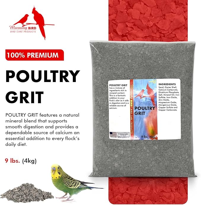 Morning Bird Poultry Grit for Birds 9 lbs - Mineral-Rich Supplement for Digestion & Calcium Support - Natural Poultry Feed Additive and Chicken Grit for Healthy Birds