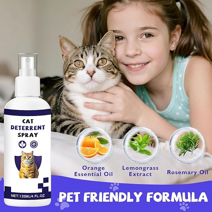 Cat Deterrent Spray丨Cat Repellent Spray for Indoor & Furniture, Anti-Scratch Deterrent for Furniture, Sofas, Rugs, Curtains, Plants,Pet-Safe Formula 4 FL.OZ
