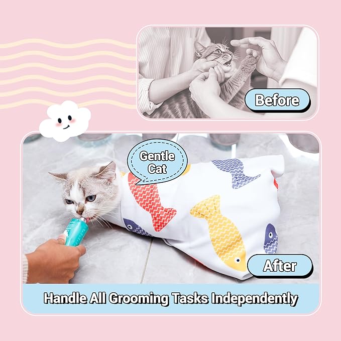 Kiorafoto 35.4" Extra Large Cat Wrap for Cutting Nails，Self-Stick Cat Grooming Wrap for Adult Cat & Small Dog, Anti-Scratch Cat Restraint Calming Wrap for Medicine, Cat Swaddle Wrap Grooming Supplies