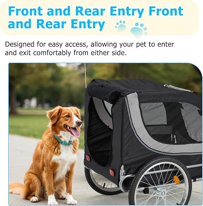 Foldable Pet Bike Trailer for Dogs up to 88 lbs – Universal Hitch Bicycle Carrier with Shock‑Absorbing Tires, Mesh Ventilation & Quick‑Release Wheels (55″/57″)