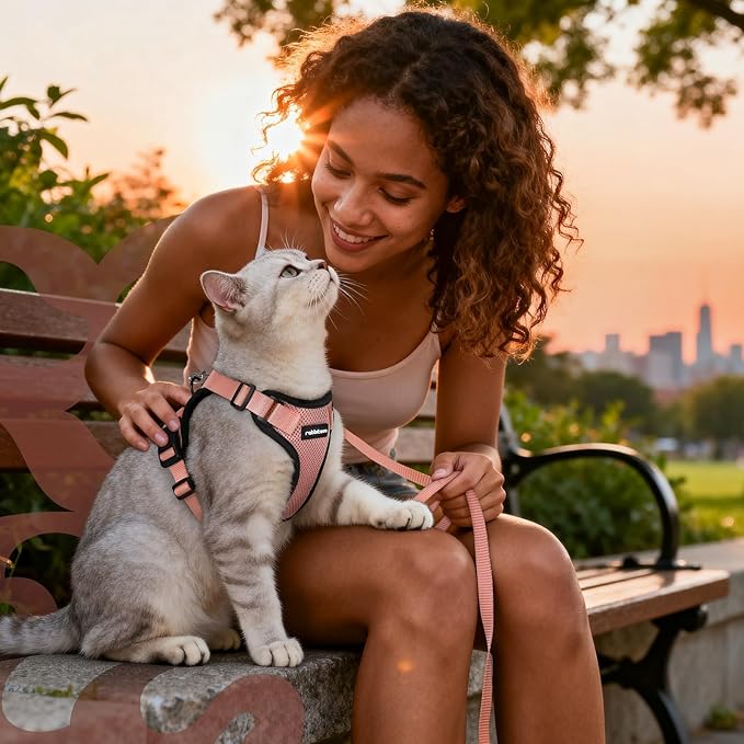 rabbitgoo Cat Harness and Leash for Walking, Escape Proof Soft Adjustable Vest Harnesses for Cats, Easy Control Breathable Reflective Strips Jacket, Light Salmon Pink, XXS