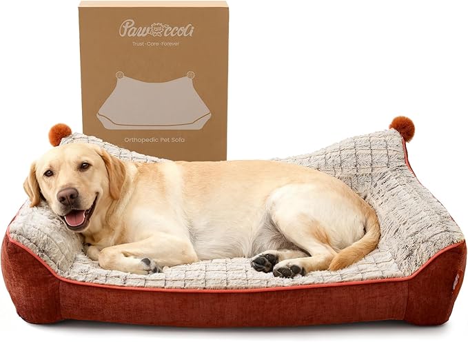 Orthopedic Dog Bed for Extra Large Dogs,Waterproof Supportive Egg Crate Foam Medium Dog Couch, Pet Bed with with Removable Bolsters, Washable Cover Non-Slip Bottom, (43''×32''×8'')