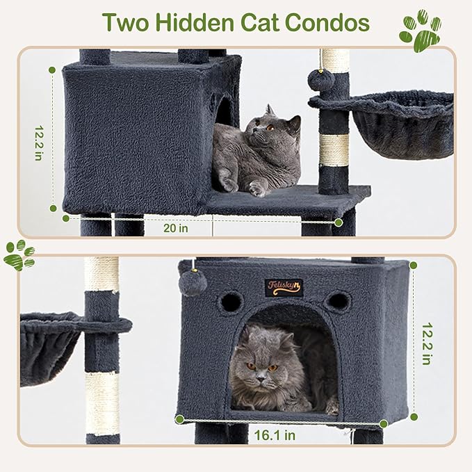 Large Cat Tree Tower for Indoor Cats Adult, 74.8 Inch Tall Large Multi-Level Tree Towers with Scratching Posts, Condo, Hammock, Bed for Big Cats, Modern Cat Trees Furniture Heavy Duty (Dark Gray)