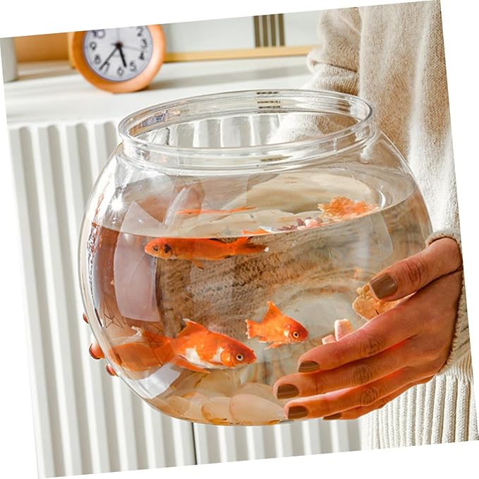 Small Plastic Fish Bowls 2pcs, Round Desktop Aquarium Tanks, Shatterproof Office Goldfish Bowls for Home and Living Room Micro Landscape