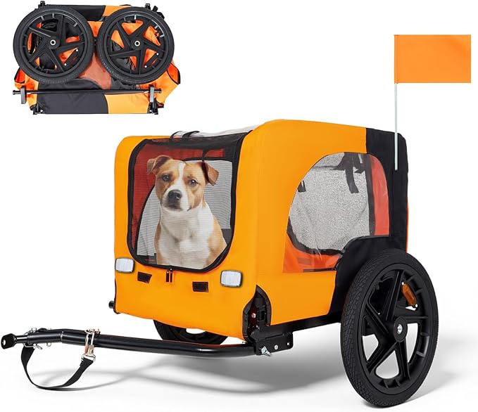 Anwick Dog Bike Trailer, Heavy Duty Dog Trailer for Bicycle, Cart Pet Bike Carrier with 3 Doors, 16" Wheels, Flag, Collapsible to Store, Pet Cart Bicycle Carrier for Small and Medium Pets
