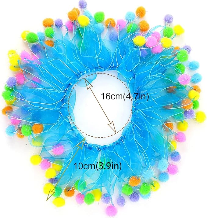 2-PC Pet Birthday Party Costume-Puppy Blue Adjustable Collar Saree with Colorful Balls and Cute Star Hat Soft Costume Accessory for Dogs Cats