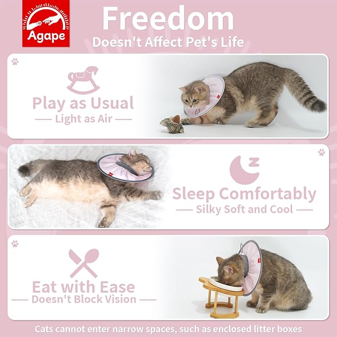 Agape Soft Cat Cone, Comfy Collar to Stop Licking & Scratching, Lightweight Recovery Collar for Cats After Surgery, Adjustable Elizabethan Collar for Neuter Recovery, Waterproof Neck Cones for Cats