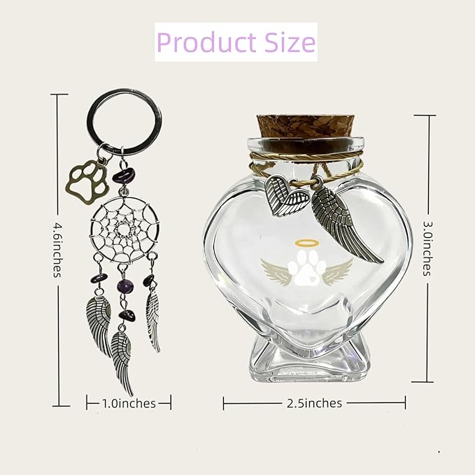 Loss of Dog Cat Pet Sympathy Gift, Memorial Bottle for Pet Hair, Pet Fur Keepsake, Memorial Urn, Pet Memorial Dream Catcher Keychain and Dog Hair Keepsake, Dog Memory Memorial Keepsake (Dreamcatcher)