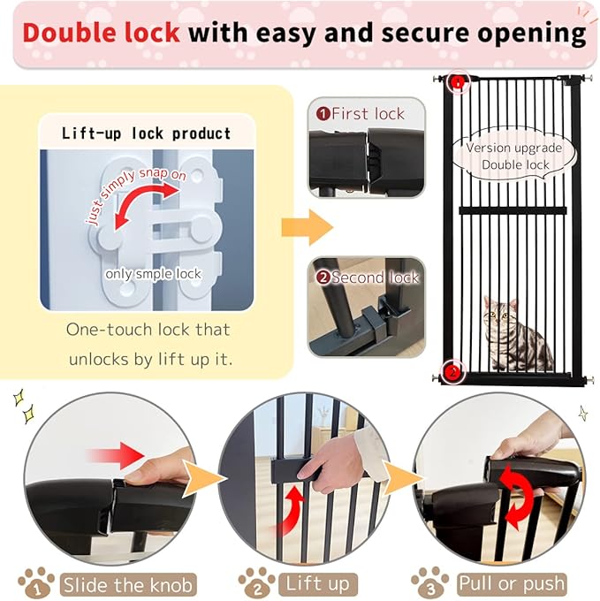 Lumizone Extra Tall Cat Gate 61.02" High Pressure Mounted Extra Wide 59.25"-63.38" (17Sizes) 1.37" Gap No Drilling Auto-Close Tall Pet Gate for Dogs (Black, 59.25"-63.38" W)