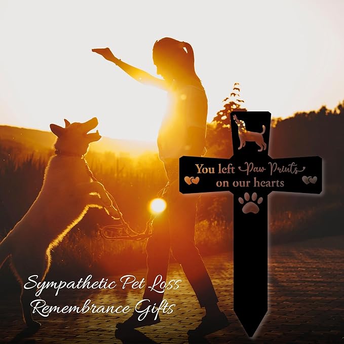 Metal Pet Memorial Garden Decoration – Dog Grave Cross for Outdoor or Indoor Display, Weatherproof Headstone Plaque for Loss of Beloved Pet, 12in Graveyard Tribute Sign
