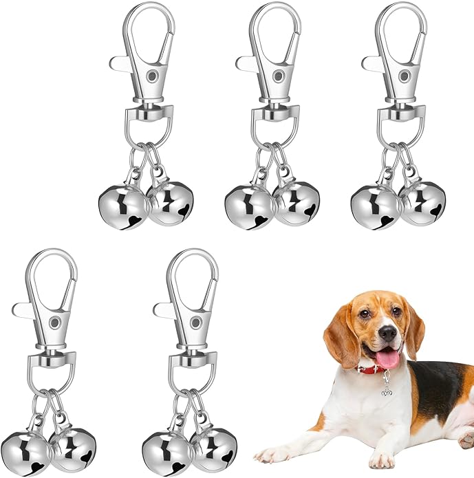 5 Pcs Bells For Dog Collars, Silver Cat Bells Dog Training Bell Loud, Dogs Tag Clip Jewelry Pet Pendant Accessories for Pet Cat Dogs Necklace Collar