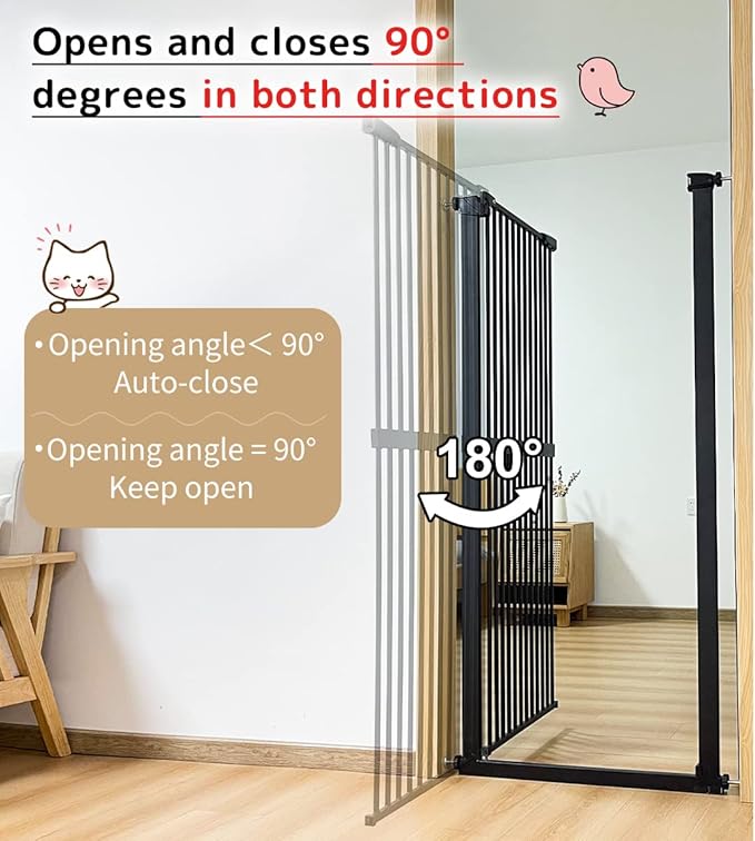 Lumizone Extra Tall Cat Gate 61.02" High Pressure Mounted Extra Wide 63.39"-67.32" (17Sizes) 1.37" Gap No Drilling Auto-Close Tall Pet Gate for Dogs (Black, 63.39"-67.32" W)