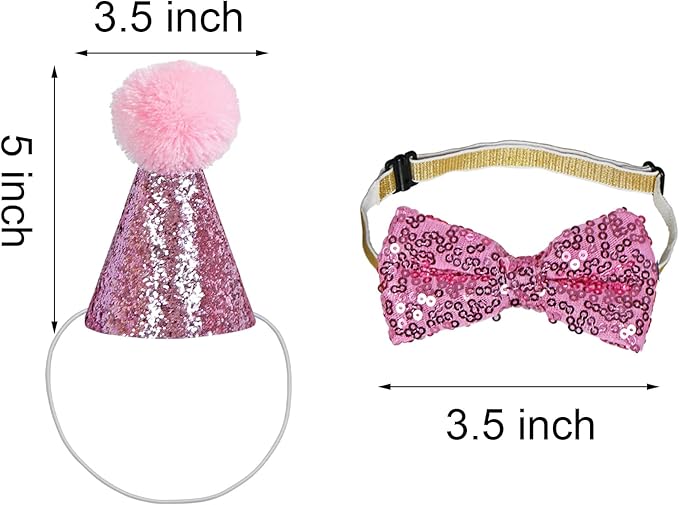 Cat Birthday Decorations, Cat Birthday Hat with Numbers Bandana Bow Tie for Cats Kittens (Pink)