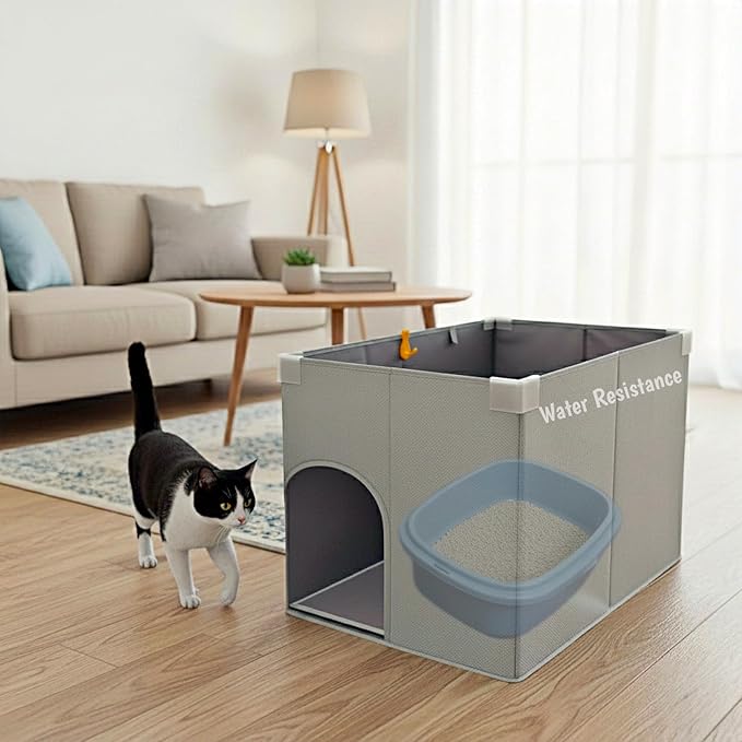 Dog Proof Cat Litter Box Enclosure, Open Top High Side, Less-Mess Extra Large Water Resistance Splash Guard for Pet Litter Pan, Scratch Proof Cover for Cat Litter Boxes